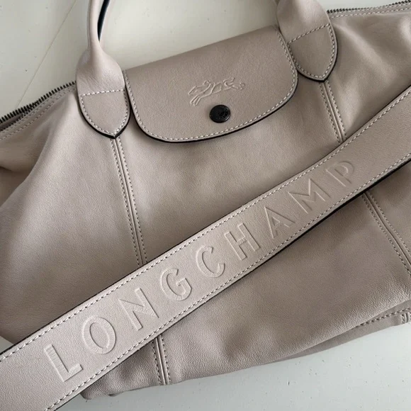 Longchamp le pliage cuir leather small handbag bag nude bone ivory off-white - Picture 5 of 17